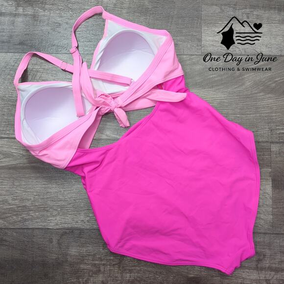 Eomenie Cross Front Cut Out Tie Back One Piece Swimsuit Size L - Picture 6 of 6